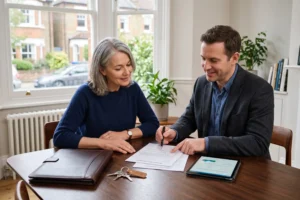 Homeowner reviewing property sale contract documents with solicitor, NAPB approved buyers, regulated house buyers, reliable property sale